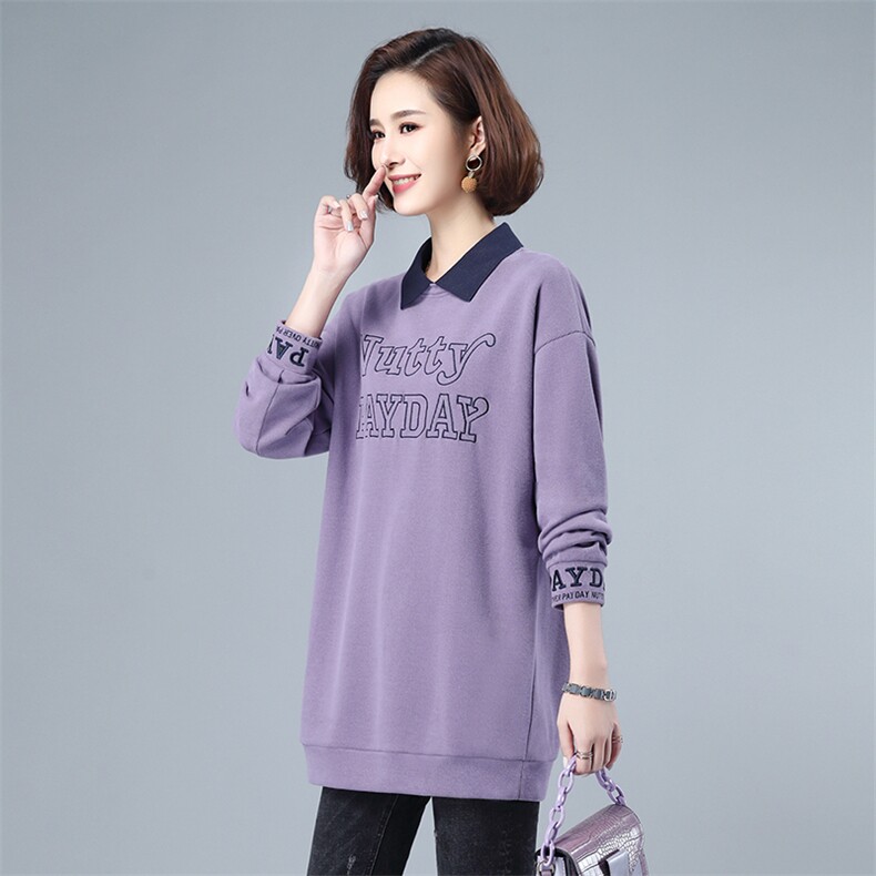 2021年冬季新款韩版加厚加厚卫衣女中长款小个子假两件上衣服女棉图片