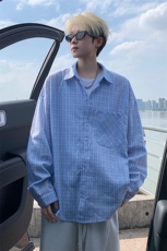 衬衫男春季新款港风宽松格子长袖衬衫CS802-特P28，男装衬衫，星座214-3