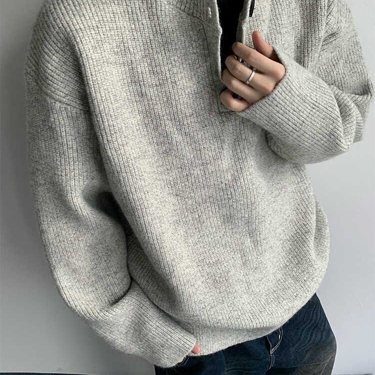 灰色美式复古亨利领毛衣男款秋冬慵懒风高级感针织衫cleanfit外套,男装针织衫/毛衣,星座1116A（原606A-3）