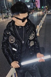 冬季保暖羽绒服社会小伙ins男士绣标装饰连帽外套C301B-YR02图片