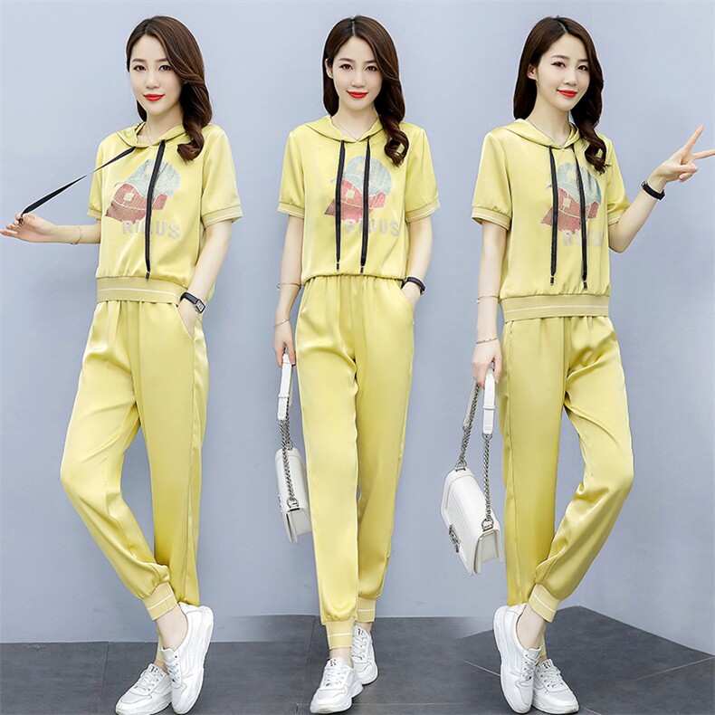休闲套装女2021年夏季新款时尚印花百搭长裤两件套,女装套装/套裙,艾尚靓装