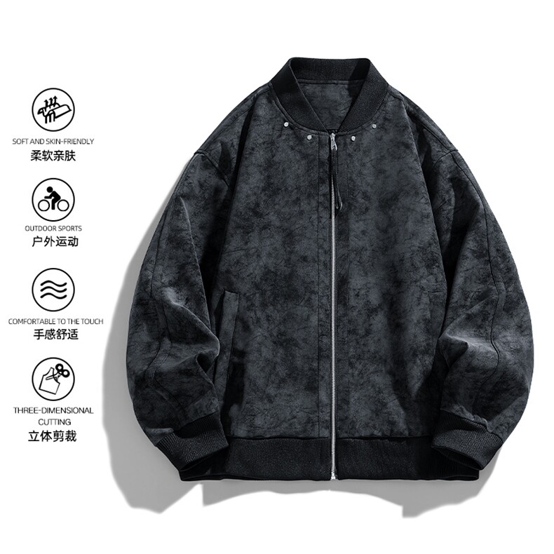 春秋新款皮夹克男宽松复古做旧美式翻领皮衣外套JK02569-P85，男装皮衣，星座308B-2