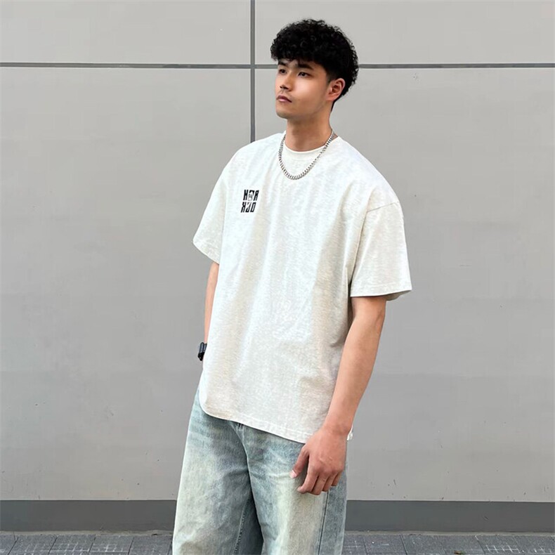 万针全刺绣工艺抖音得物高品质260克重磅纯棉双纱美式高街短袖T恤,男装T恤,电商A486-1