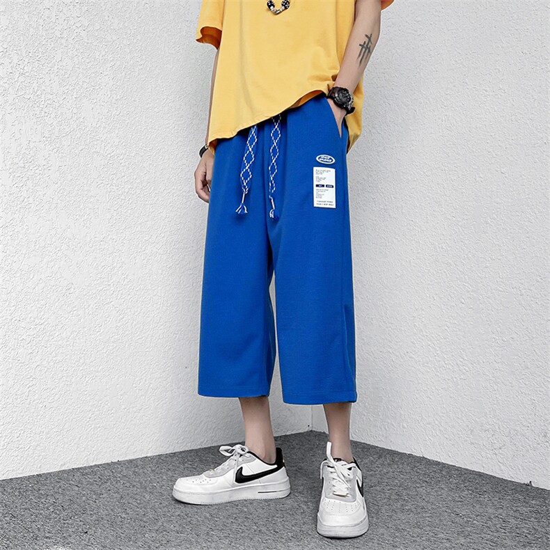 2023夏装新款港风青少年学生华夫格七分裤子B221-LK22019-P45,男装休闲裤,电商B221