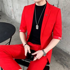 夏季七分袖西装套装男半袖中袖西服九分裤A470-TZ01图片
