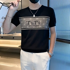 针织衫男短袖t恤圆领修身时尚胸前拼接印花字母打底衫T3345，男装针织衫/毛衣，星座1116A-2（原606A-1）