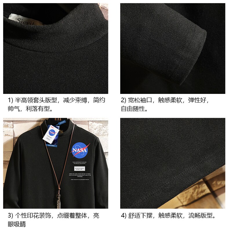 BT40243-P30NASA半高领长袖t恤男大码内搭打底衫男砖墙,男装T恤,电商A040A