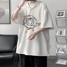 LD54142-P45连帽短袖t恤男大码胖子带帽五分袖中袖大皂风，男装T恤，电商A040