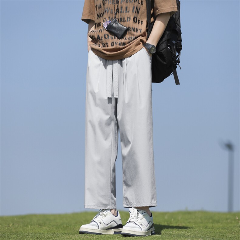 直筒冰丝裤子男士夏季薄款潮流黑色宽松休闲坠垂感-6013-特批-31，男装休闲裤，星座718-1