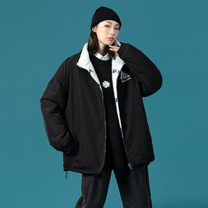 703-Y253 冬季高品质印花时尚羊羔毛拼色外套双面穿棉衣图片