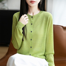 竹节麻圆领开衫-，女装T恤，暖娇绒包芯纱店