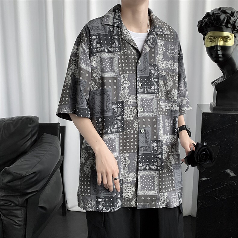 INS潮流夏季2023夏季潮牌短袖衬衣外套腰果衬衫W907-P28,男装衬衫,星座512-2