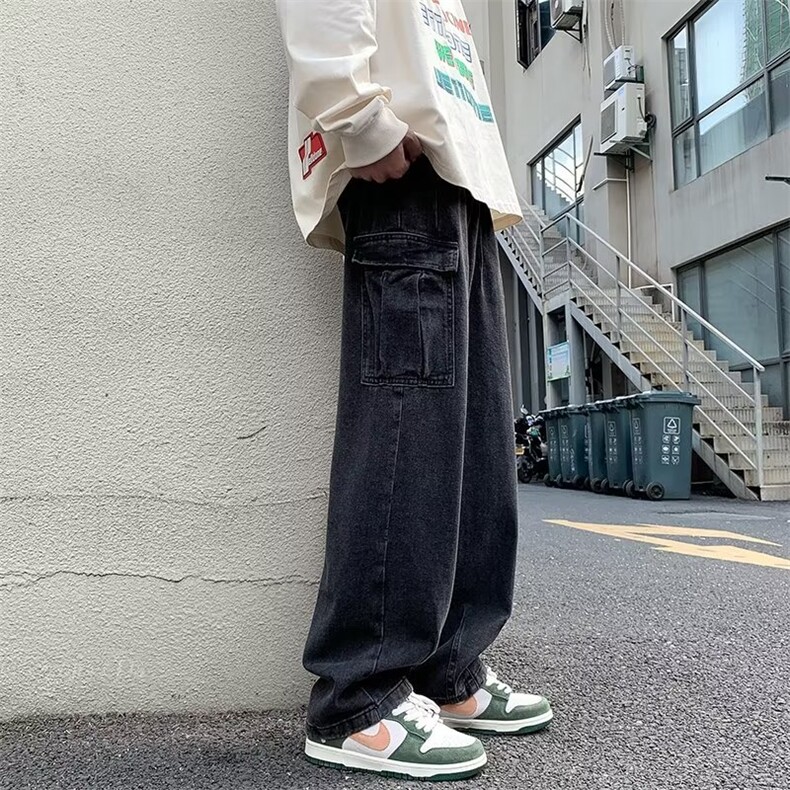 牛仔裤男美式复古宽松阔腿潮痞帅直筒高街束脚工装裤子N8132-P45图片