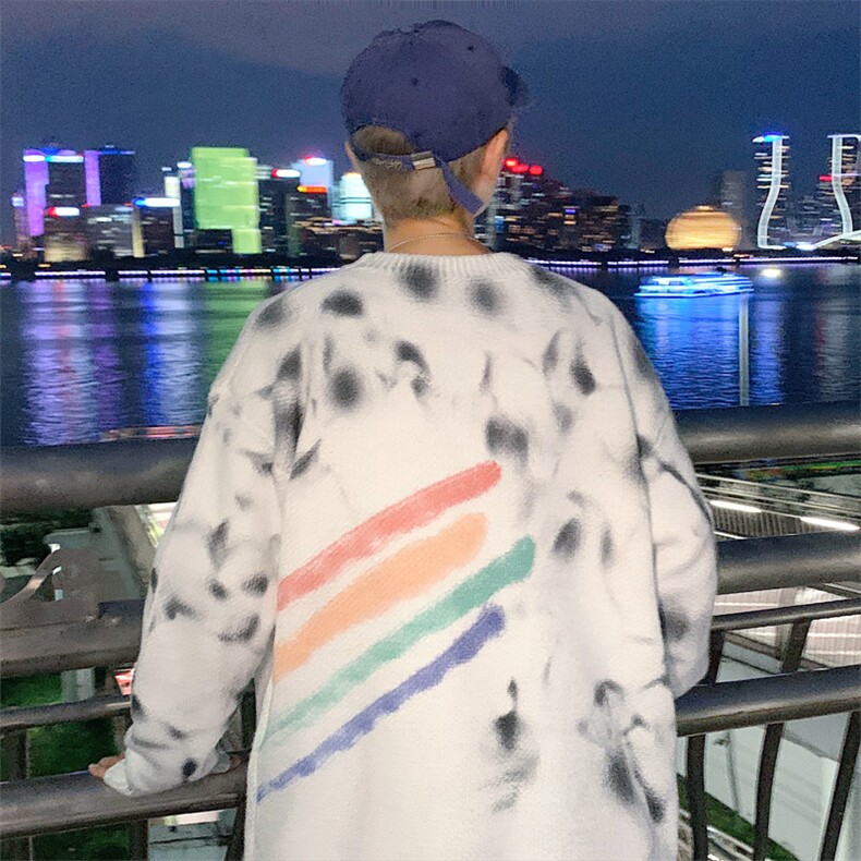！2023秋冬新款男士扎染彩虹毛衣情侣中性百搭针织衫M309P65,男装针织衫/毛衣,电商B220
