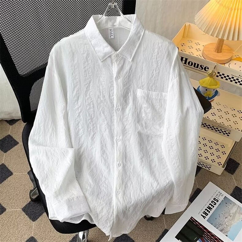 提花衬衫男士韩版潮流休闲上衣褶皱肌理感微衬衣长袖薄款A105/P45,男装衬衫,星座506