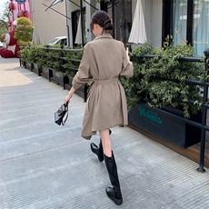 【现货】1C128-A06-春装新款韩版宽松系带风衣外套P145-K205，女装风衣，2D148