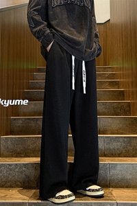 8XL-M特大码秋季新款垂感休闲裤男宽松直筒裤男裤子拖地裤K937P40图片