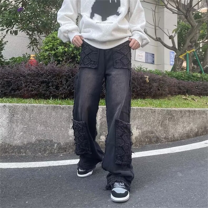 美式高街复古多口袋牛仔裤男女直筒宽松休闲长裤KB97-P70,男装牛仔裤,星座1109-3