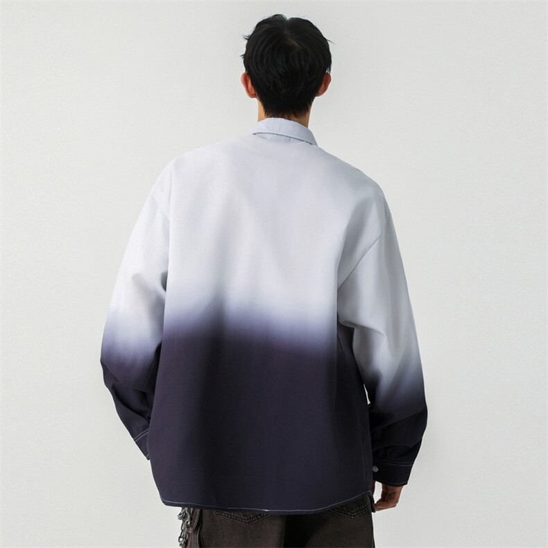 日系宽松渐变翻领长袖衬衫2025春季新款百搭外套A406C6030特P50,男装衬衫,星座309（原A406）