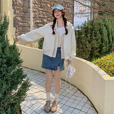 港风短款开衫防风连帽春季防晒衣短外套学生女常规款春秋休闲百搭，女装短外套，蝶眷