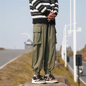 多口袋大码潮牌痞帅束脚工装裤子男款宽松休闲长裤-KZ31-p40图片