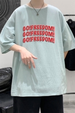 YT26338-P30亚麻短袖t恤男大码五分袖男宽松七分袖大皂风模特，男装T恤，电商A040