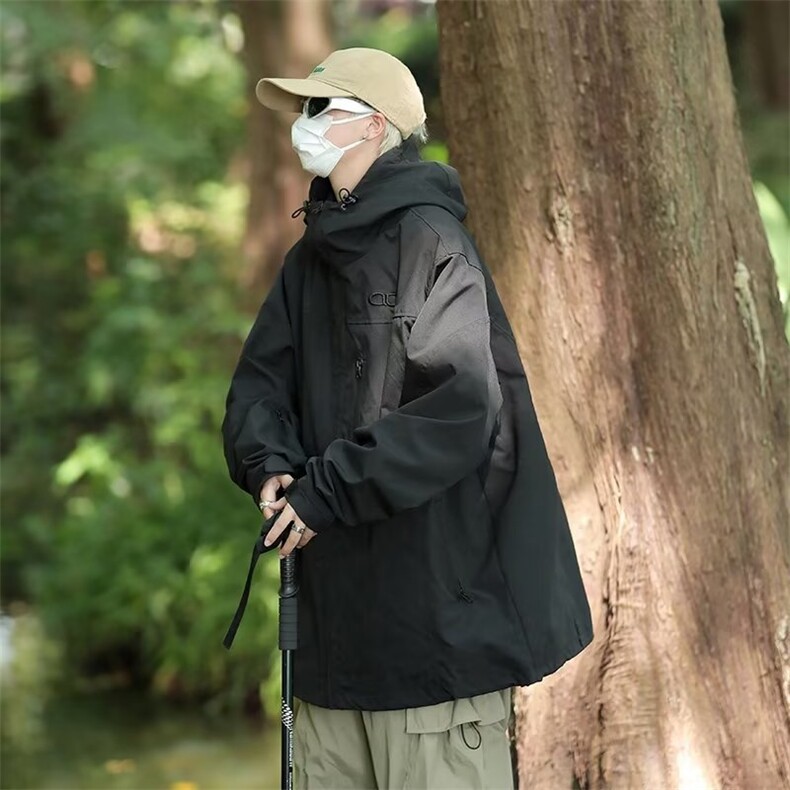 冲锋衣男美式休闲情侣外套春秋户外机能夹克宽松登山服JK7006,男装夹克,星座1116A-1（原606A）