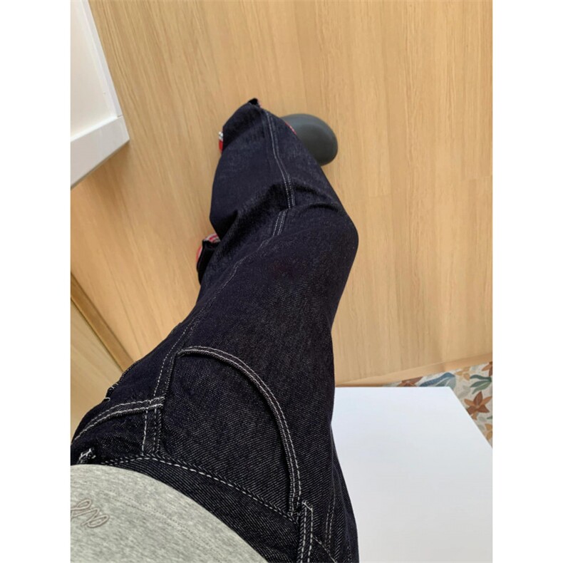 【网图有货】美式格子拼接卷边牛仔裤男女阔腿裤子NZ011CC-特P65,男装牛仔裤,星座1007（原301D）