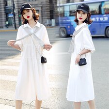 现货2026春夏新品高密水洗棉配披肩学院风胖mm遮肉连衣裙，女装连衣裙，丝露依尚（原SL）