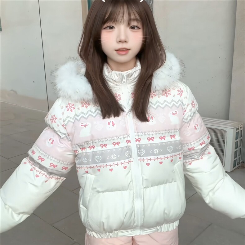 1506-1/M78181/P89女士韩系美式费尔岛兔子毛领连帽棉服,男装棉衣,星座1506-1
