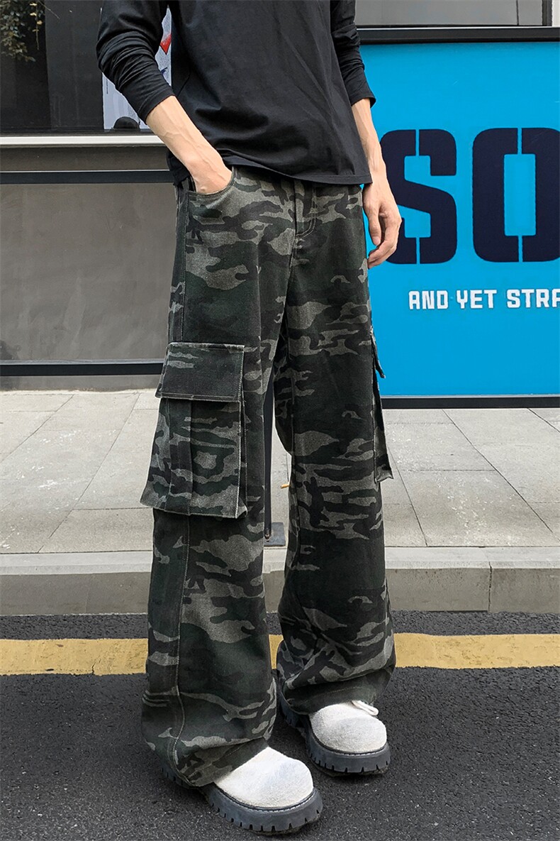 美式高街迷彩多口袋拼接直筒工装裤男大码长裤K24072-特P48控88,男装工装外套,电商A001