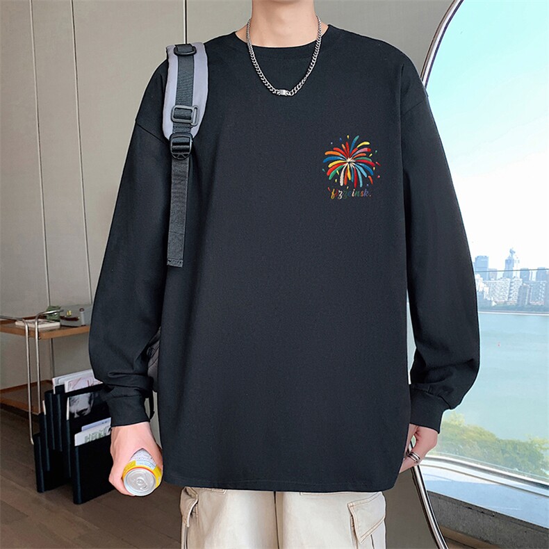 AT003长袖印花T恤春秋新款宽松圆领纯棉上衣大码打底衫,男装T恤,星座304A-1