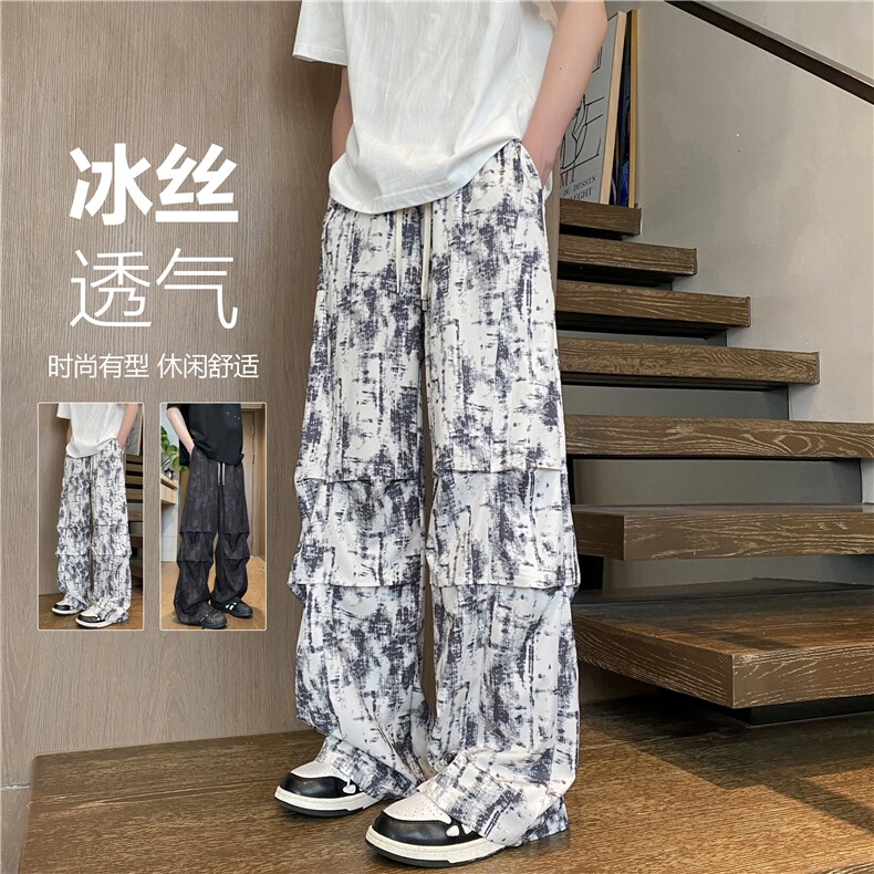 2025夏季新款潮流扎染褶皱宽松休闲冰丝裤B315-K25769-特p30控58图片