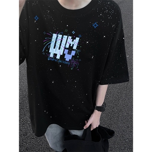 可48小时发货支持抖音得物来样二开 美式满天星亮片短袖T恤MTX655图片