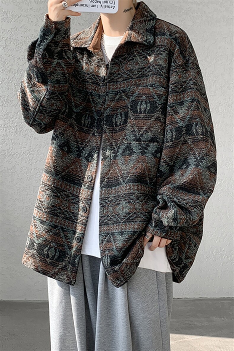 8XL-M复古大码民族风衬衫男款秋冬季加厚粗呢藏式外套CS29001P68,男装衬衫,电商B312