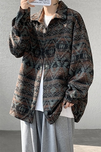 8XL-M复古大码民族风衬衫男款秋冬季加厚粗呢藏式外套CS29001P68图片