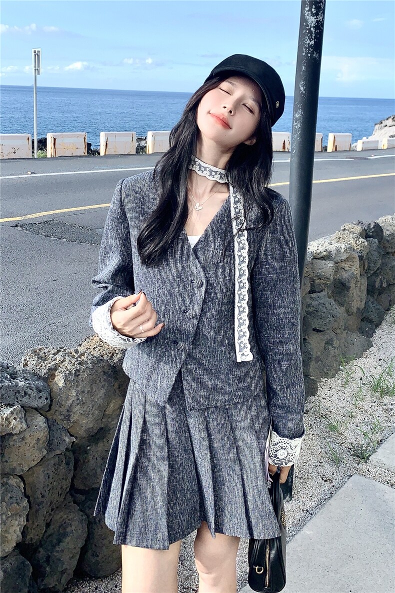 主推现货-2025年秋季新款小香风套装外套显瘦百褶裙减龄两件套女,女装套装/套裙,霓裳依族