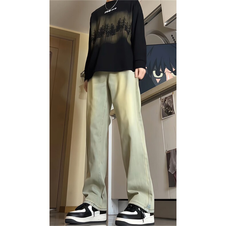 春季水洗做旧牛仔裤男款春秋美式高街潮牌微喇直筒裤子KZ008P60,男装牛仔裤,电商B312