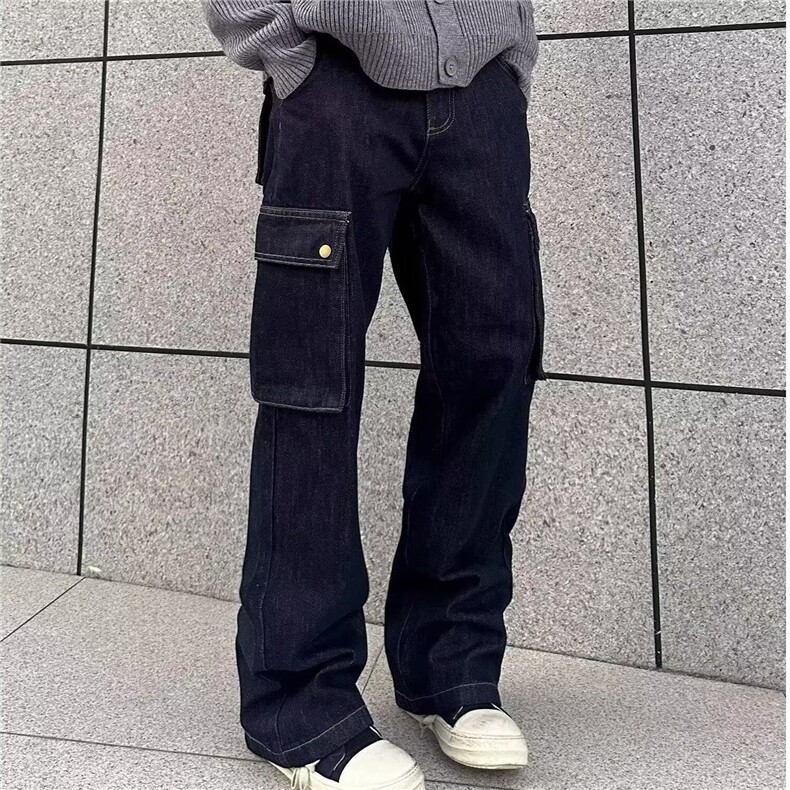 美式复古多口袋工装牛仔裤男女情侣宽松直筒高街痞帅炸街阔腿裤子,男装牛仔裤,星座506A