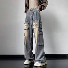 美式高街牛仔裤男韩版多口袋个性2024冬季新款ins长裤RK1276-P72，男装牛仔裤，星座412-3