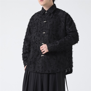 C8601 P75 无影墻 新中式暗黑风风唐装汉服衬衫长袖提花图片