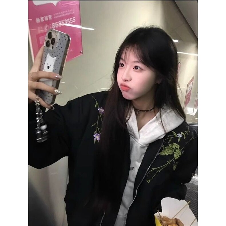 美式复古街头花卉印花夹克男女设计感百搭宽松外套潮JKA85-P67,男装夹克,星座208-5