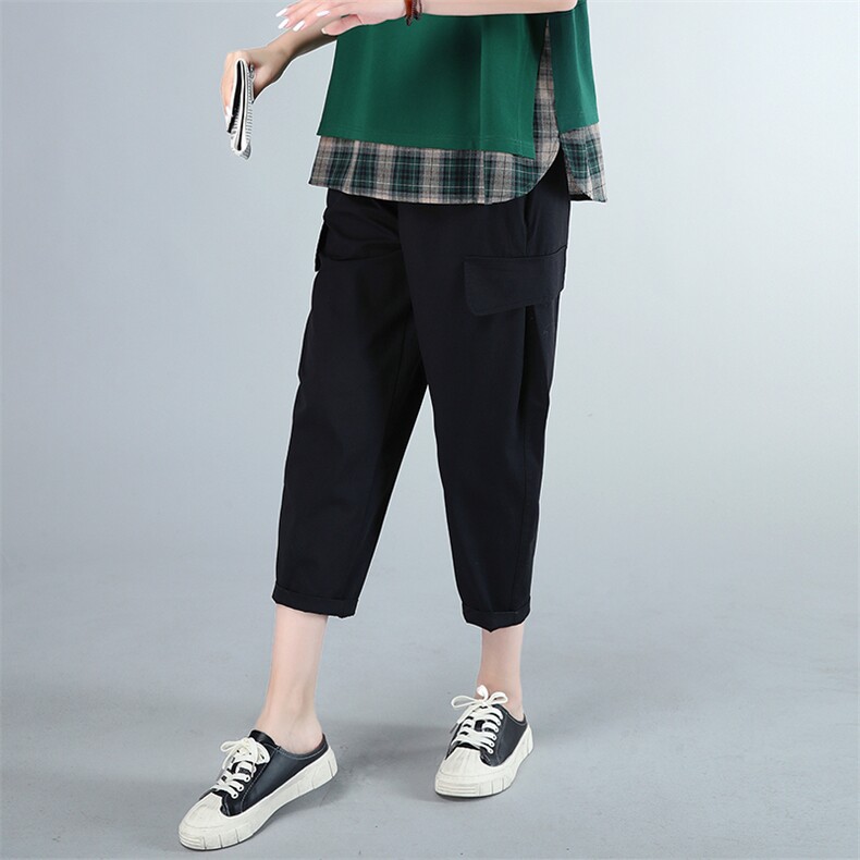 时尚宽松工装风休闲裤女夏季新款高腰显瘦九分裤百搭哈伦裤857,女装连体裤,依恋蒂丝
