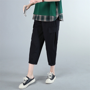 时尚宽松工装风休闲裤女夏季新款高腰显瘦九分裤百搭哈伦裤857图片