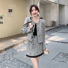 灰色名媛小香风套装裙女2025春季新款轻奢高级感气质半身裙两件套，女装套装/套裙，1D102-1