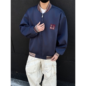 民主风提花拼接飞行夹克棒球服男 xh94-特60图片