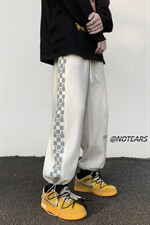 2023春新款数据款棋盘格拼接抽绳束脚休闲运动裤KZ05-P48控69，男装休闲裤，星座914-3