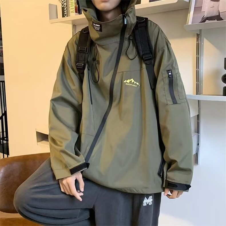 户外骑行服vintage冲锋衣夹克美式复古半高立领连帽外套 JK9916图片