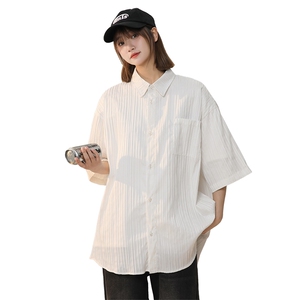 ~夏季新款高级感压皱男女上衣清凉短袖衬衫225-2-CS808-P38-控 55图片