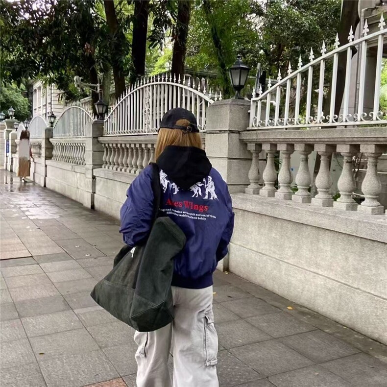 美式复古黑色飞行员夹克男春秋新款高街hiphop潮牌棒球服情侣外套,男装夹克,四季星座505